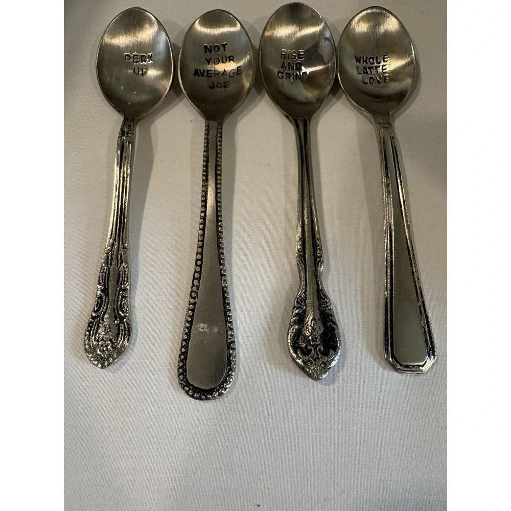 World Market Coffee Spoons Crafted Hand Stamped Set of 4 Teaspoons Gift Set